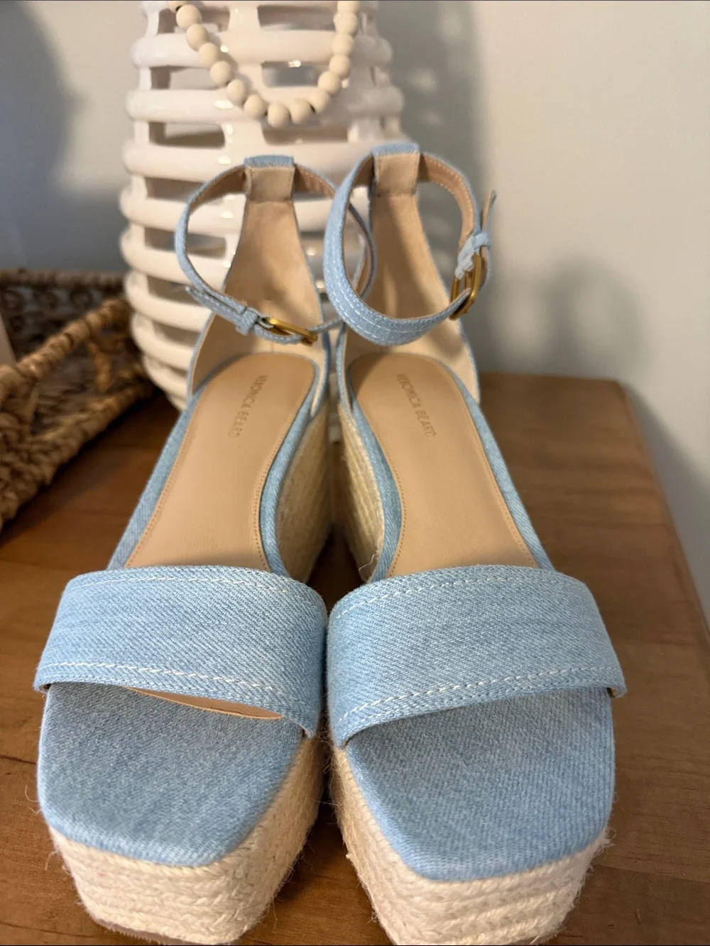 Veronica Beard Light Blue Denim Espadrille Platform Sandals